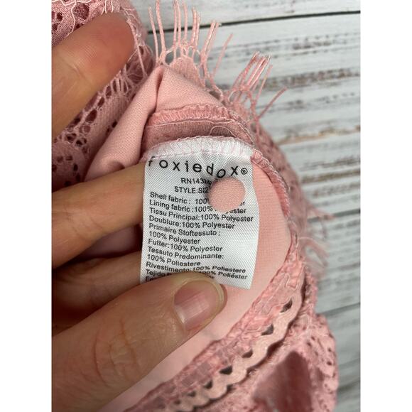Foxiedox Pink Lace Dress Small High Neck Retro Pinup Boho Fairy Whimsical Formal - Picture 8 of 15
